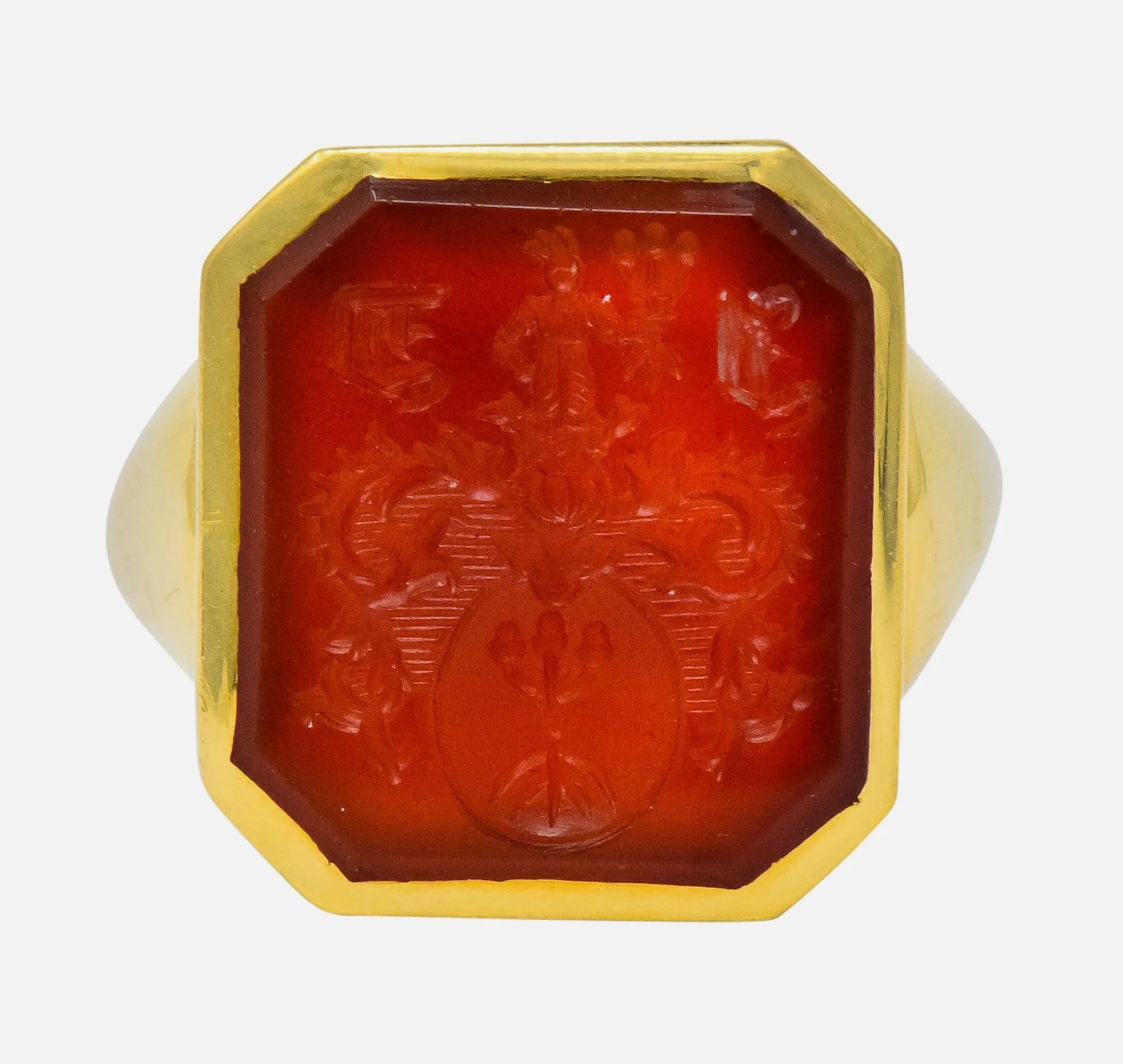 Charles Green & Son Vintage English Carnelian Intaglio 18 Karat Gold Unisex Signet Ring