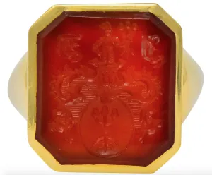 Charles Green & Son Vintage English Carnelian Intaglio 18 Karat Gold Unisex Signet Ring