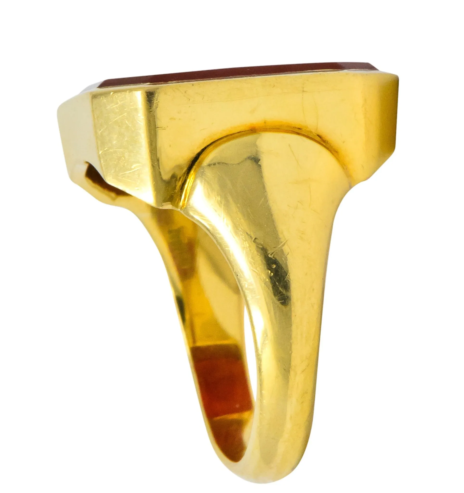 Charles Green & Son Vintage English Carnelian Intaglio 18 Karat Gold Unisex Signet Ring