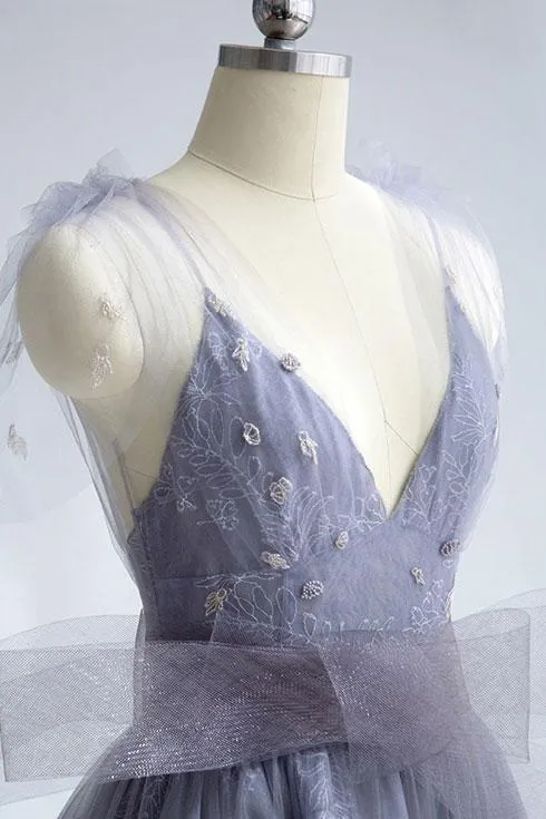 Charming Tulle Unique Newest Design V-neck Straps Prom Dresses, Fashion Modern Prom Dress , PD0464