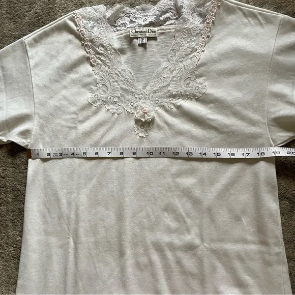 Christian Dior Vintage Union Label White Cotton Dollette Lace Trim Nightgown