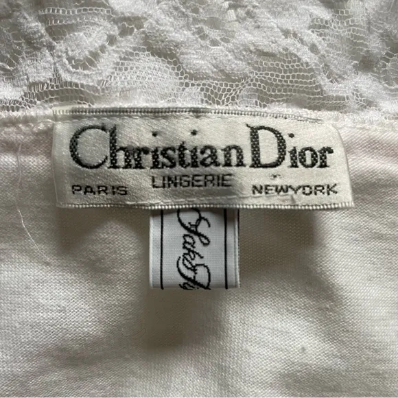 Christian Dior Vintage Union Label White Cotton Dollette Lace Trim Nightgown