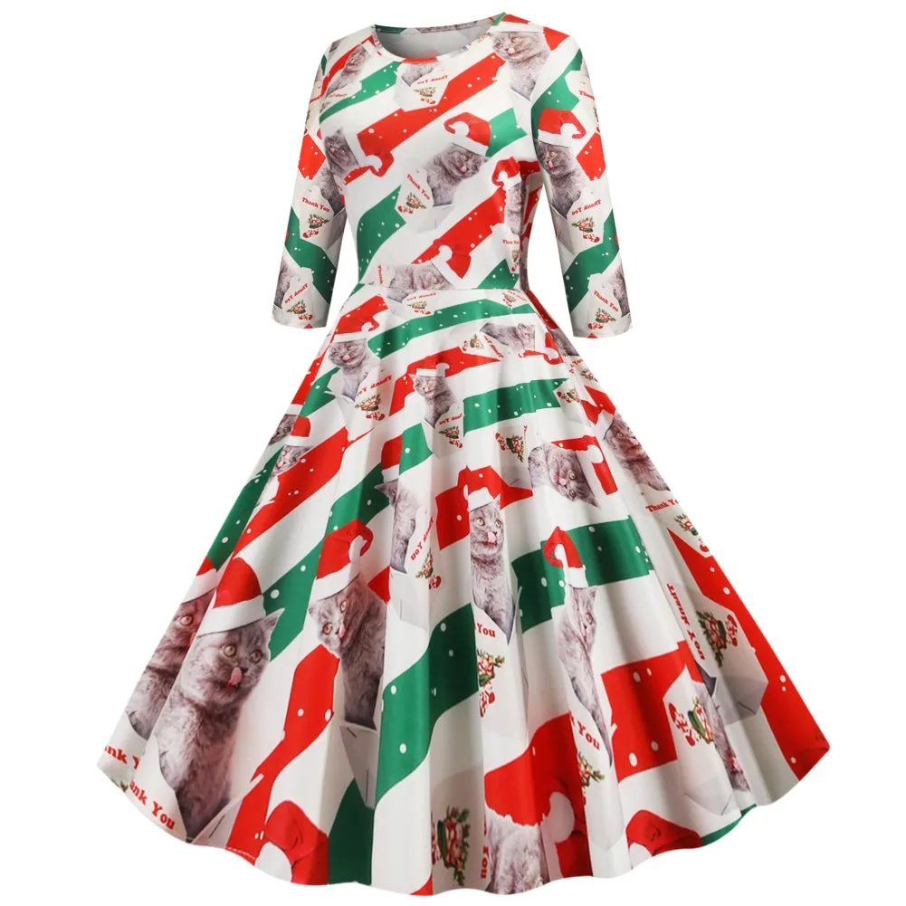 Christmas Kitty Vintage Dress