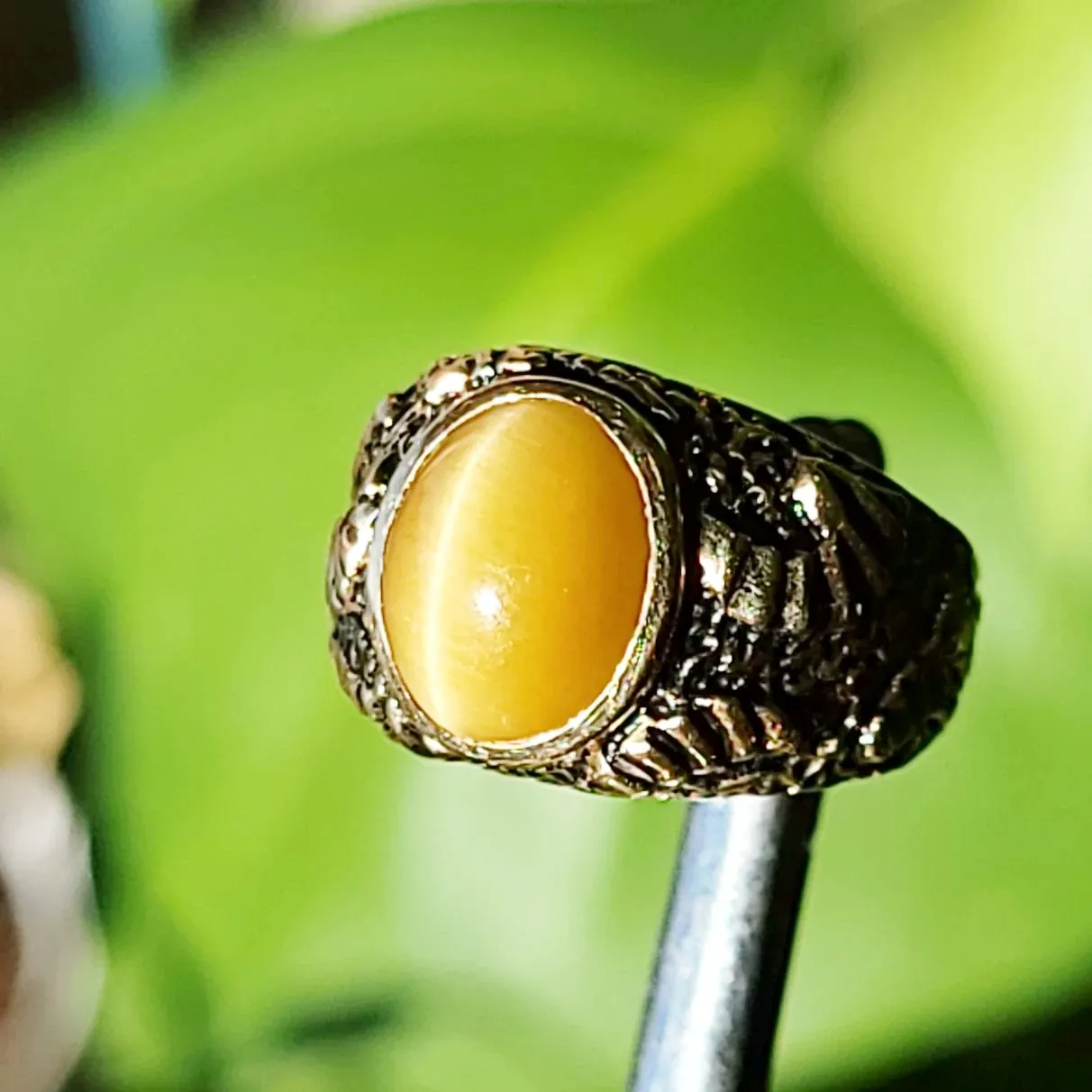 Chrysoberyl Cats Eye Ring 14kt Gold Leaf Nugget Ring
