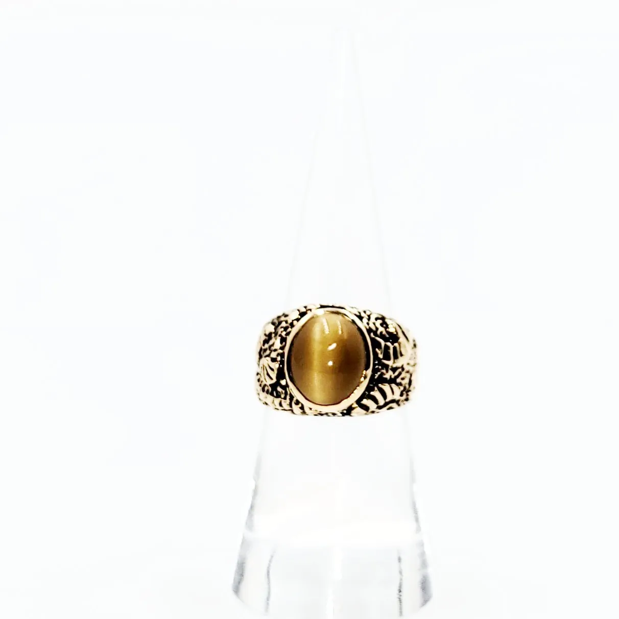 Chrysoberyl Cats Eye Ring 14kt Gold Leaf Nugget Ring