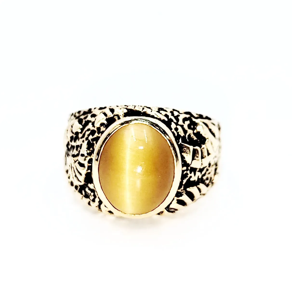 Chrysoberyl Cats Eye Ring 14kt Gold Leaf Nugget Ring