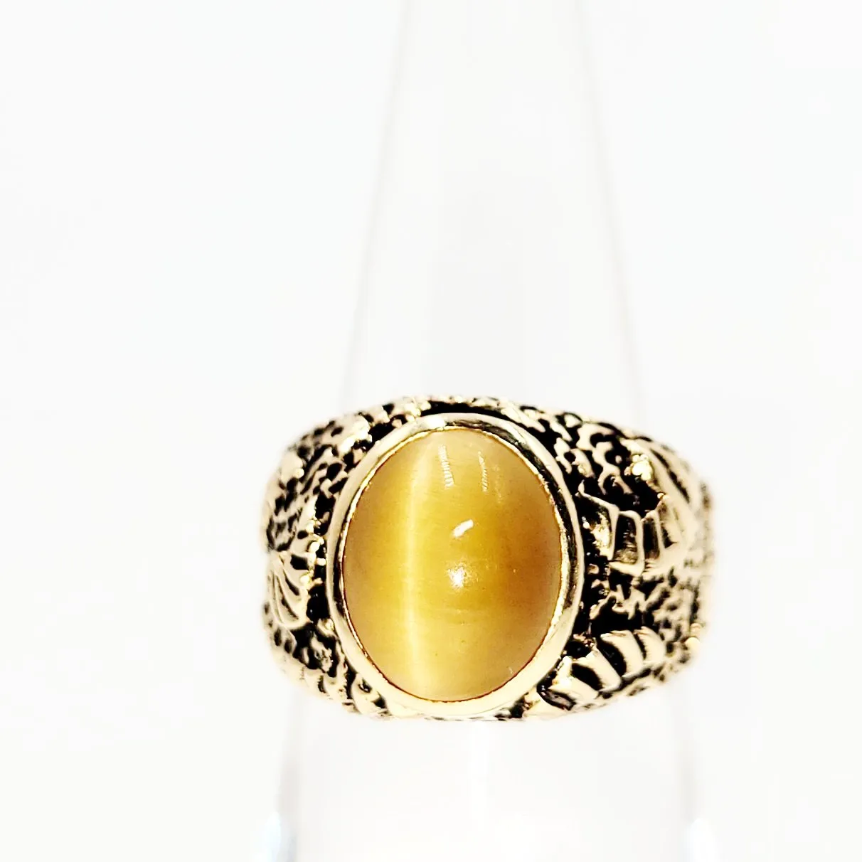 Chrysoberyl Cats Eye Ring 14kt Gold Leaf Nugget Ring
