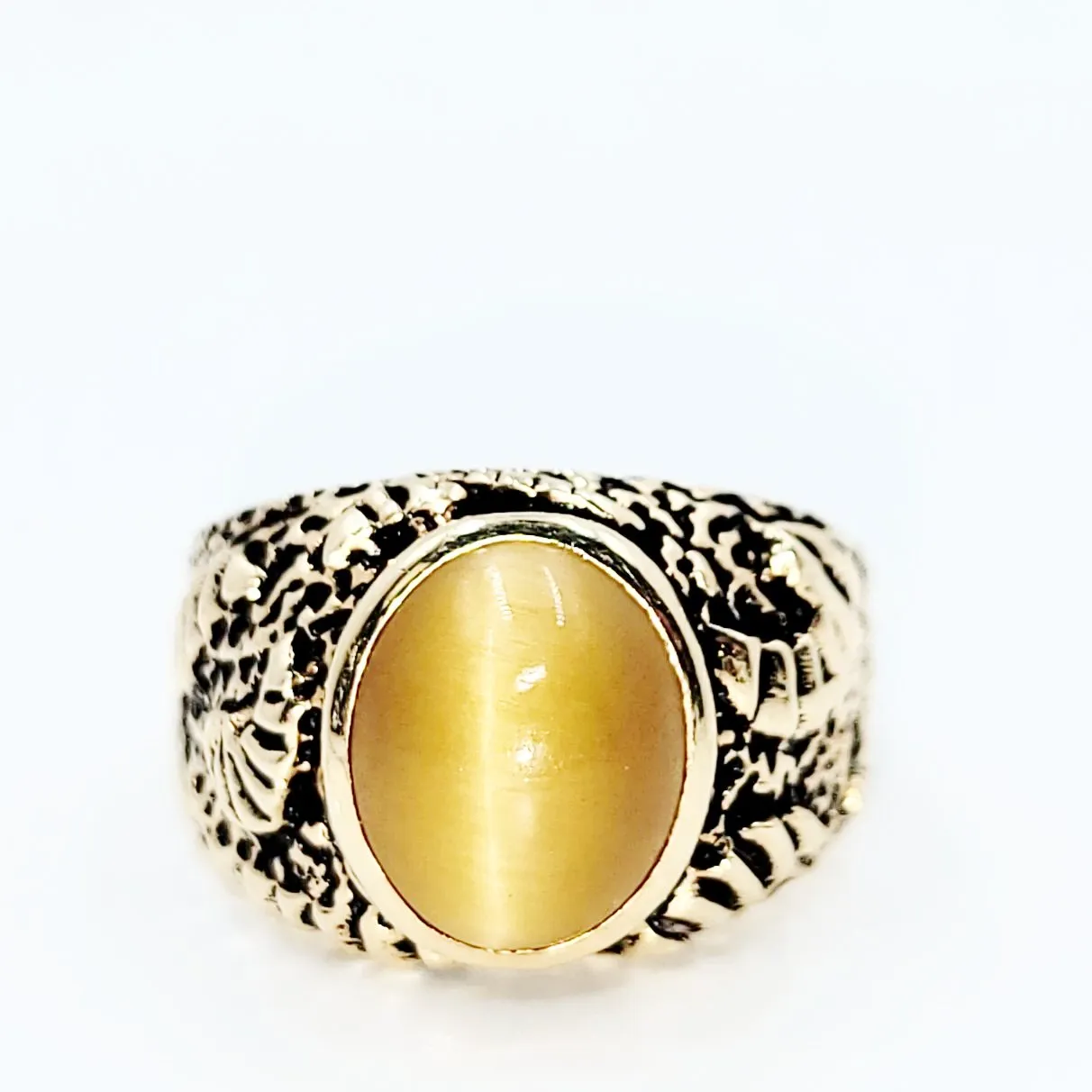Chrysoberyl Cats Eye Ring 14kt Gold Leaf Nugget Ring