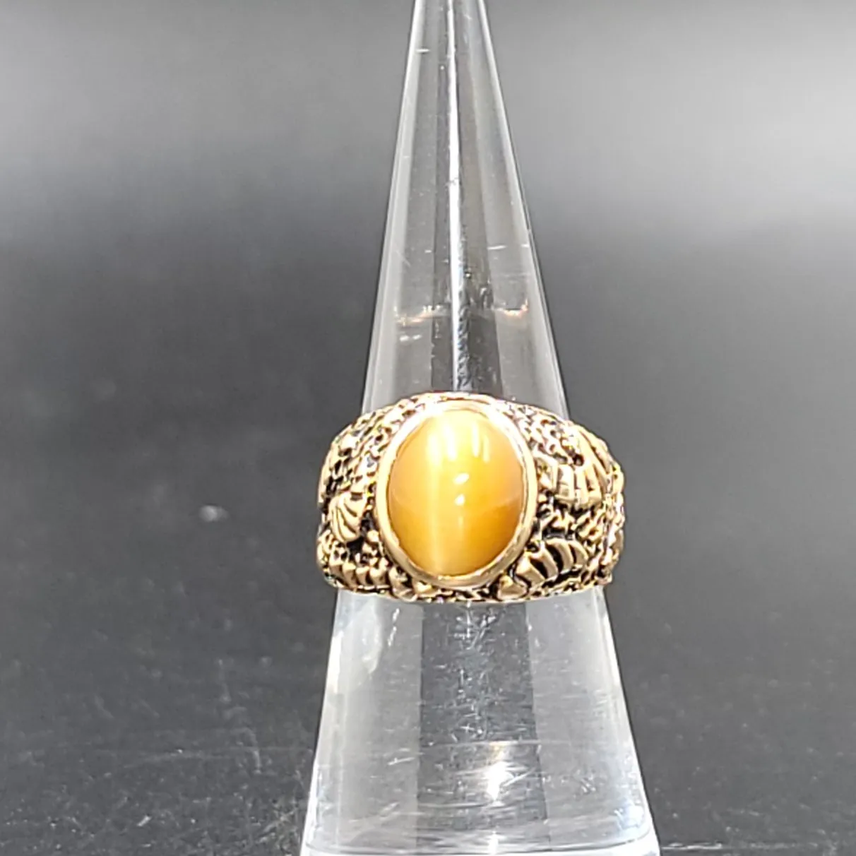 Chrysoberyl Cats Eye Ring 14kt Gold Leaf Nugget Ring