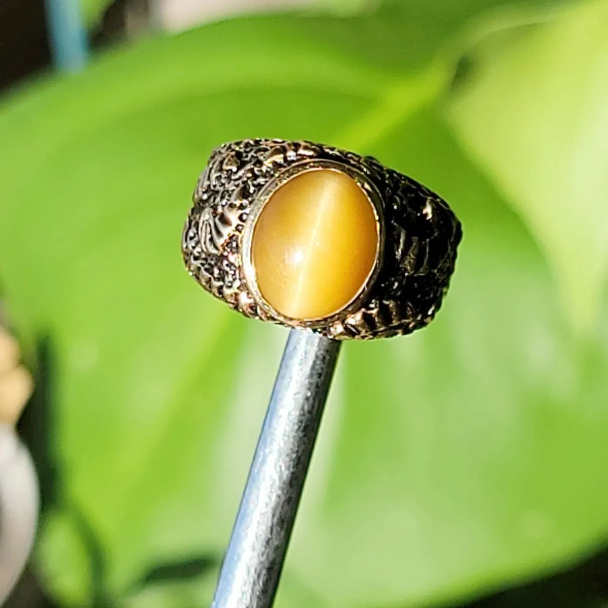 Chrysoberyl Cats Eye Ring 14kt Gold Leaf Nugget Ring