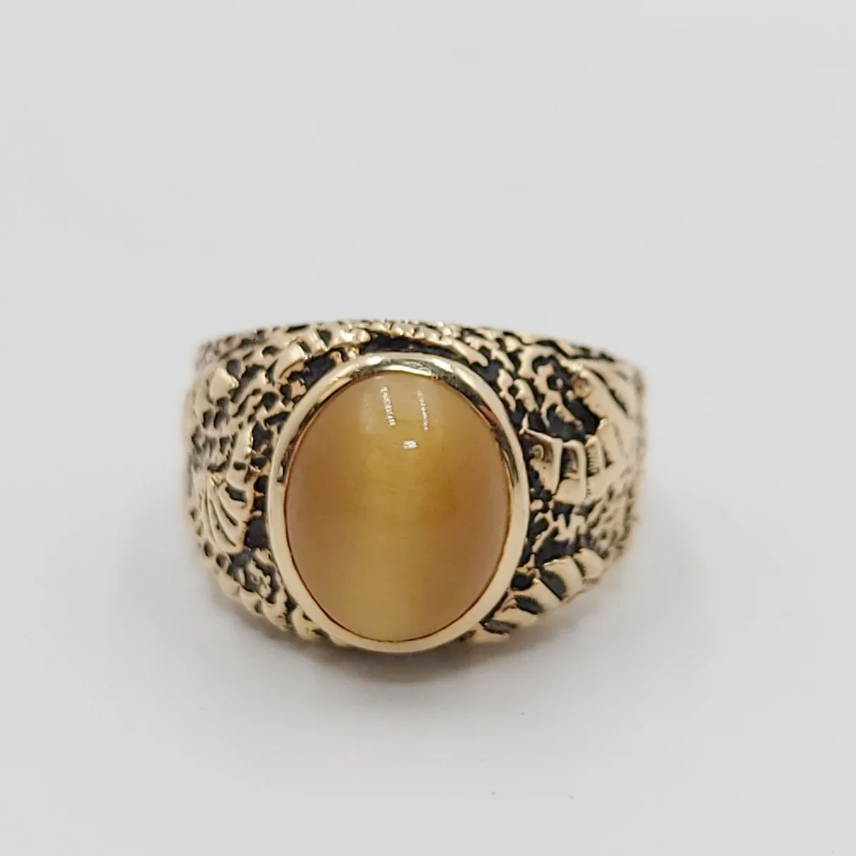 Chrysoberyl Cats Eye Ring 14kt Gold Leaf Nugget Ring