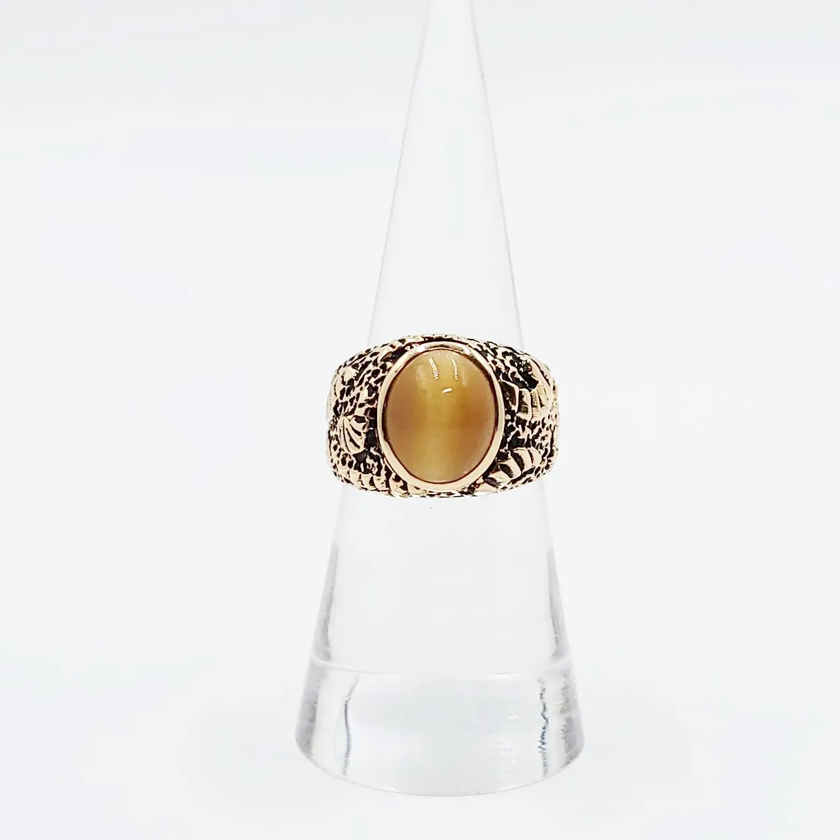 Chrysoberyl Cats Eye Ring 14kt Gold Leaf Nugget Ring