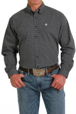 Cinch Men's Long Sleeve Shirt - Geometric Print  Black & White