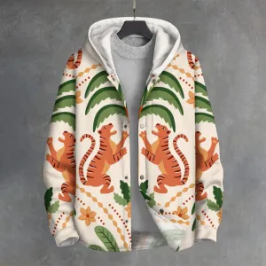Coconut Tree Tiger Print Button Cardigan Hoodie 2410004053