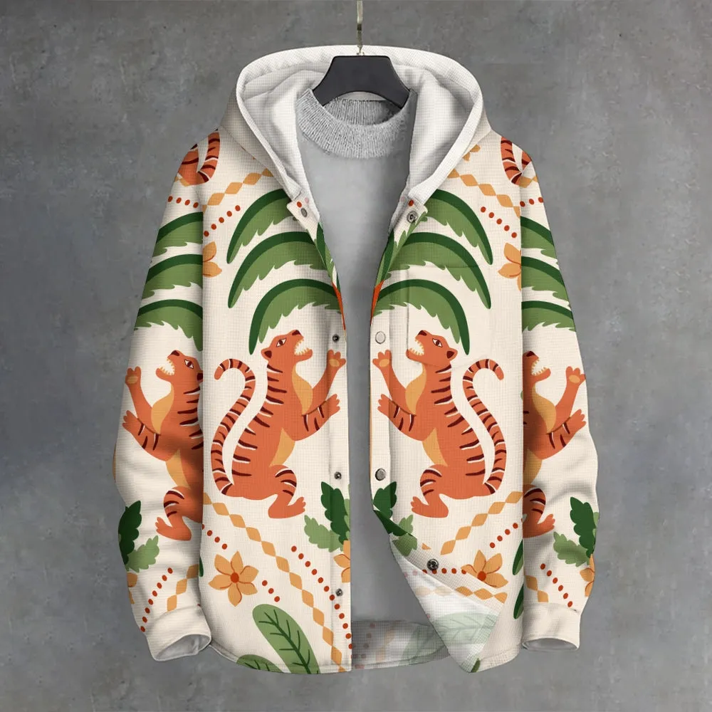 Coconut Tree Tiger Print Button Cardigan Hoodie 2410004053