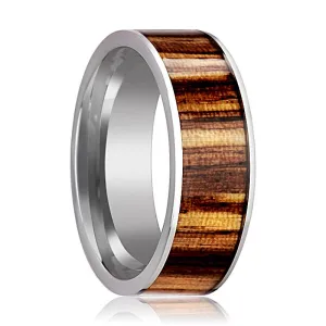COPAN | Silver Tungsten Ring, Zebra Wood Inlay, Flat