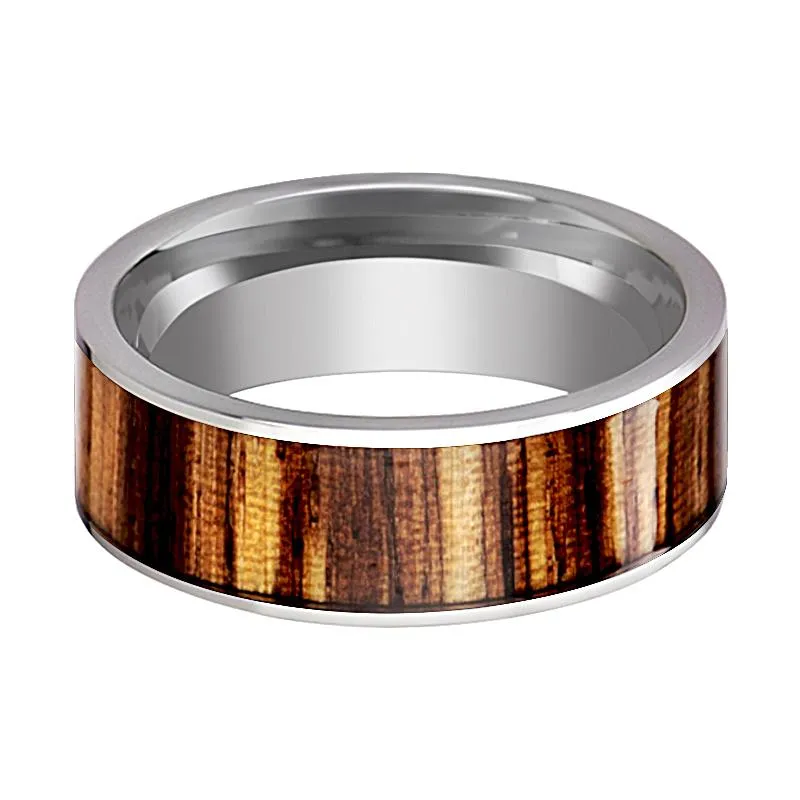 COPAN | Silver Tungsten Ring, Zebra Wood Inlay, Flat