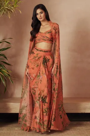 CORAL DRAPE SKIRT AND CAPE