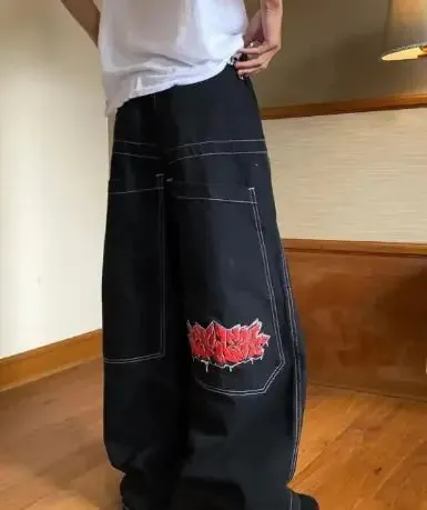 Cropped Big A- Line Pants Men's Street Retro Straight Wide Leg Casual Jeans