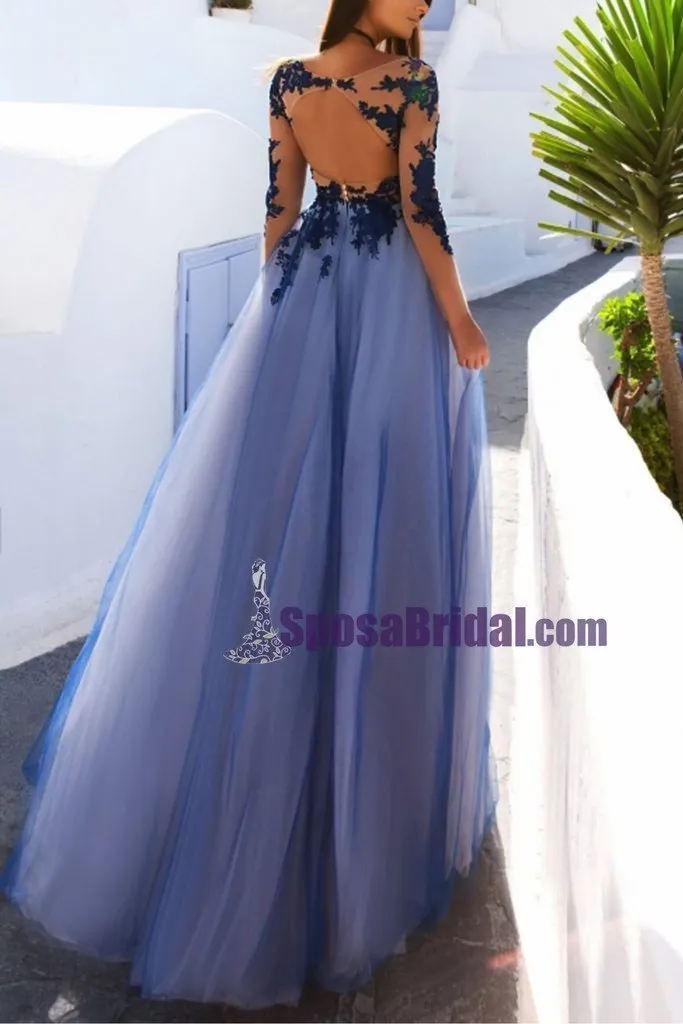Custom Formal Sexy Colorful Lace Long Sleeve Open Back  Long Evening Prom Dresses, PD0660