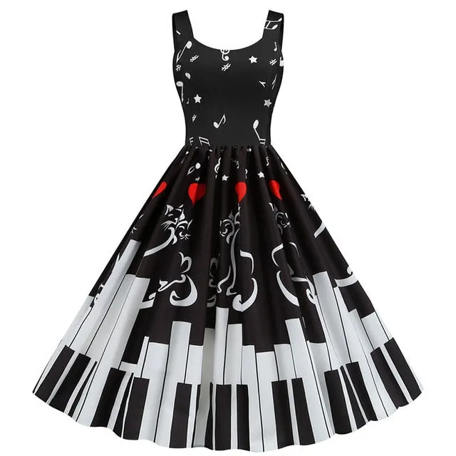 Custom Music Note Print Women Party Dress