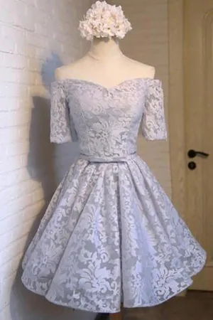 Cute Tulle Off Shoulder Half Sleeves A-Line Homecoming Dresses, MH360
