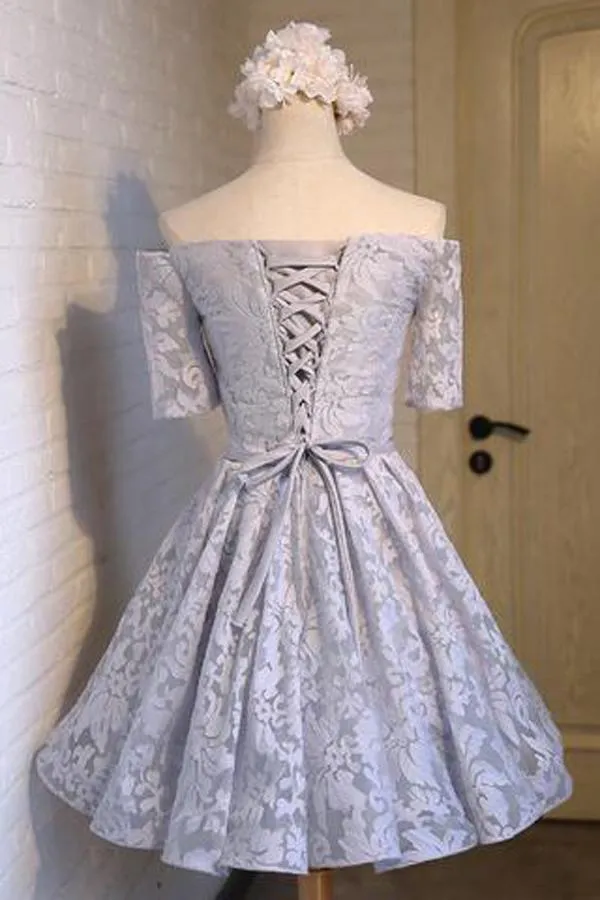 Cute Tulle Off Shoulder Half Sleeves A-Line Homecoming Dresses, MH360
