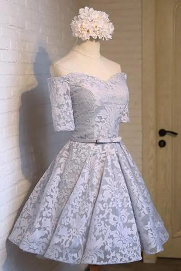 Cute Tulle Off Shoulder Half Sleeves A-Line Homecoming Dresses, MH360