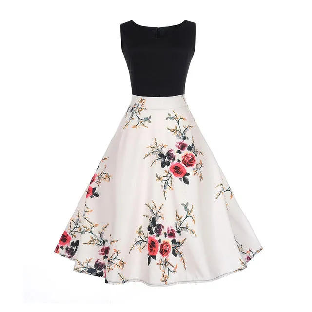 CYAN Elegant Women Summer Dress 2018 Casual Floral Sleeveless Ball Gown Dress Vintage Sexy 50s 60s Party Dresses Female Vestidos