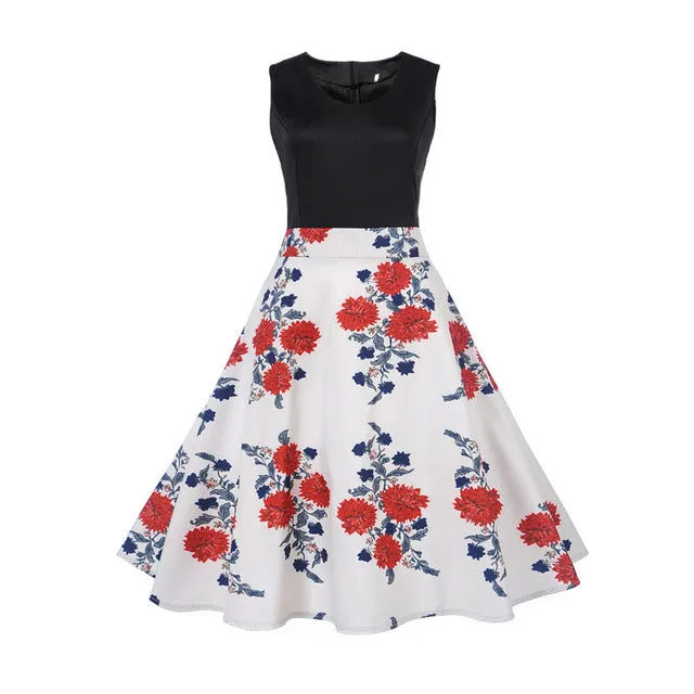 CYAN Elegant Women Summer Dress 2018 Casual Floral Sleeveless Ball Gown Dress Vintage Sexy 50s 60s Party Dresses Female Vestidos