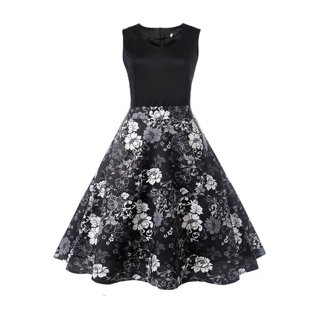 CYAN Elegant Women Summer Dress 2018 Casual Floral Sleeveless Ball Gown Dress Vintage Sexy 50s 60s Party Dresses Female Vestidos