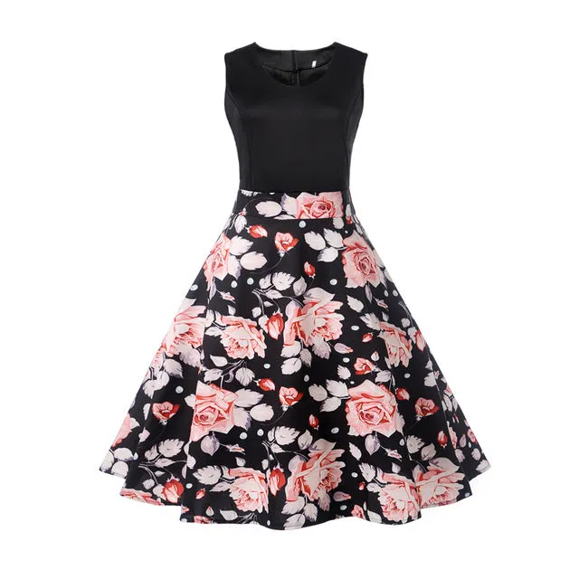 CYAN Elegant Women Summer Dress 2018 Casual Floral Sleeveless Ball Gown Dress Vintage Sexy 50s 60s Party Dresses Female Vestidos