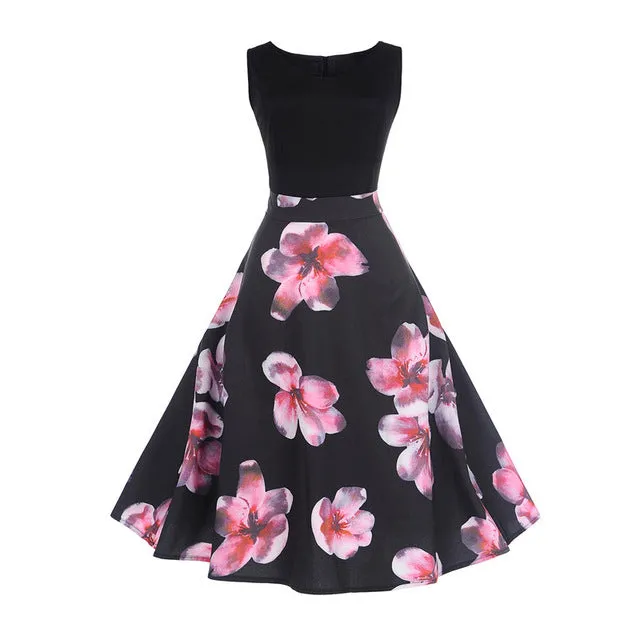 CYAN Elegant Women Summer Dress 2018 Casual Floral Sleeveless Ball Gown Dress Vintage Sexy 50s 60s Party Dresses Female Vestidos