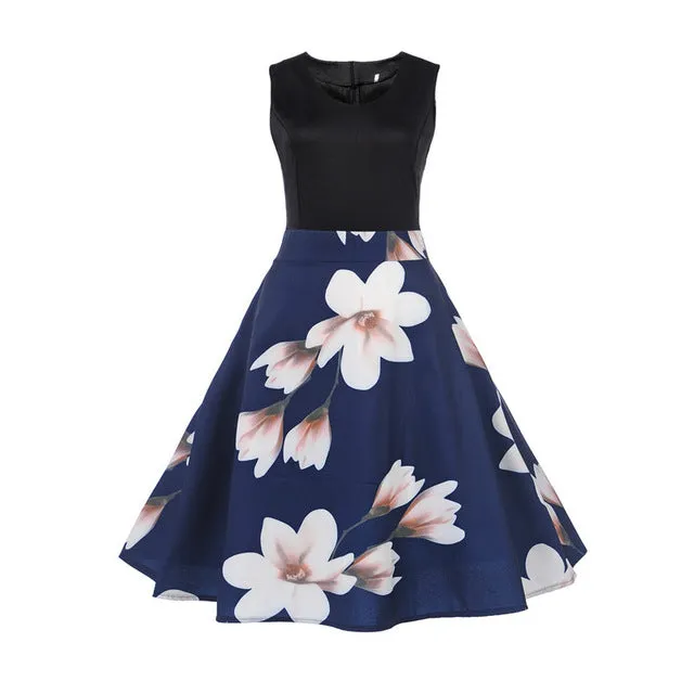 CYAN Elegant Women Summer Dress 2018 Casual Floral Sleeveless Ball Gown Dress Vintage Sexy 50s 60s Party Dresses Female Vestidos
