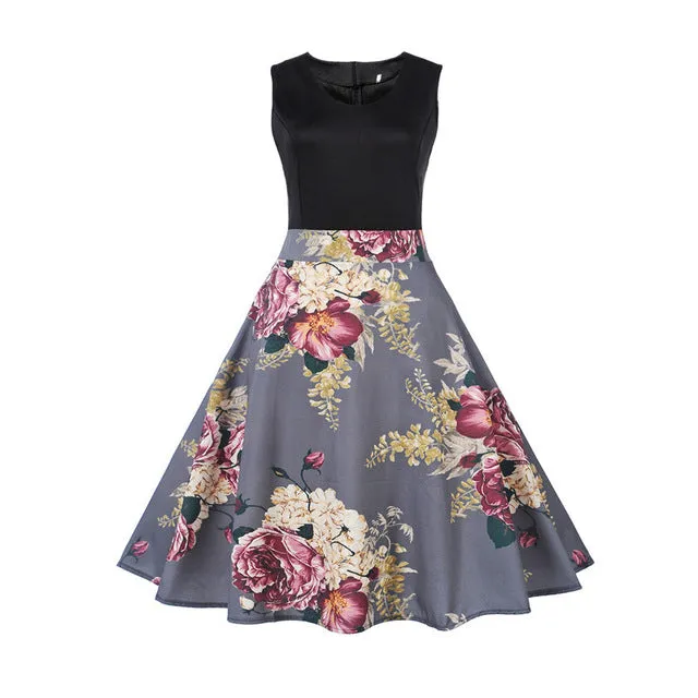 CYAN Elegant Women Summer Dress 2018 Casual Floral Sleeveless Ball Gown Dress Vintage Sexy 50s 60s Party Dresses Female Vestidos