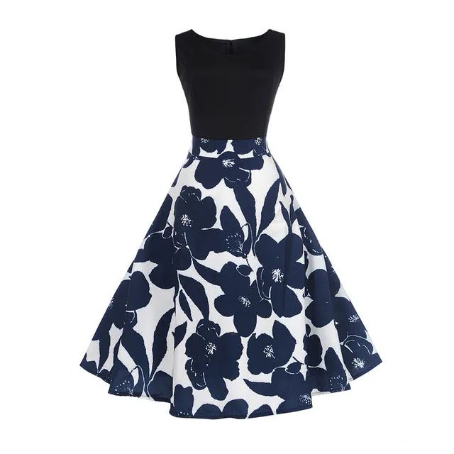 CYAN Elegant Women Summer Dress 2018 Casual Floral Sleeveless Ball Gown Dress Vintage Sexy 50s 60s Party Dresses Female Vestidos