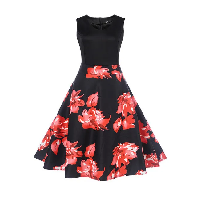 CYAN Elegant Women Summer Dress 2018 Casual Floral Sleeveless Ball Gown Dress Vintage Sexy 50s 60s Party Dresses Female Vestidos