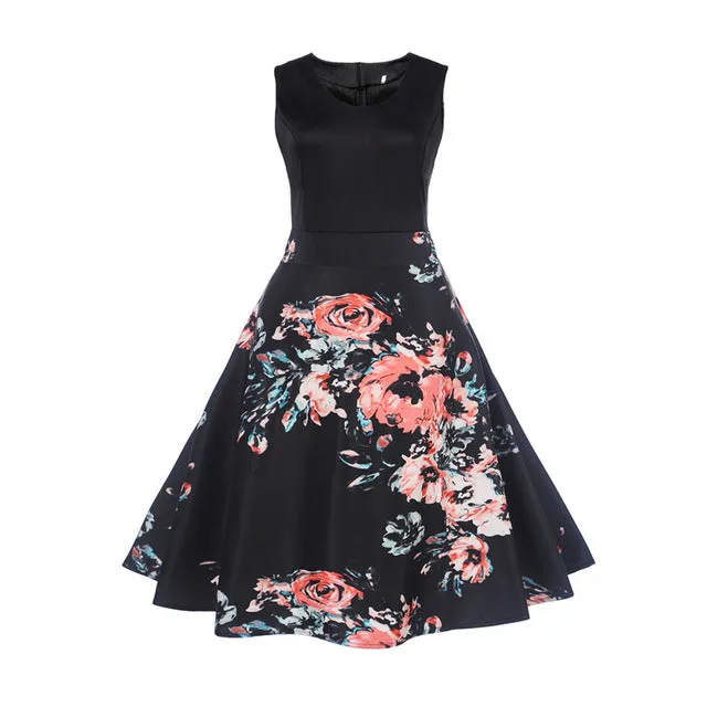 CYAN Elegant Women Summer Dress 2018 Casual Floral Sleeveless Ball Gown Dress Vintage Sexy 50s 60s Party Dresses Female Vestidos