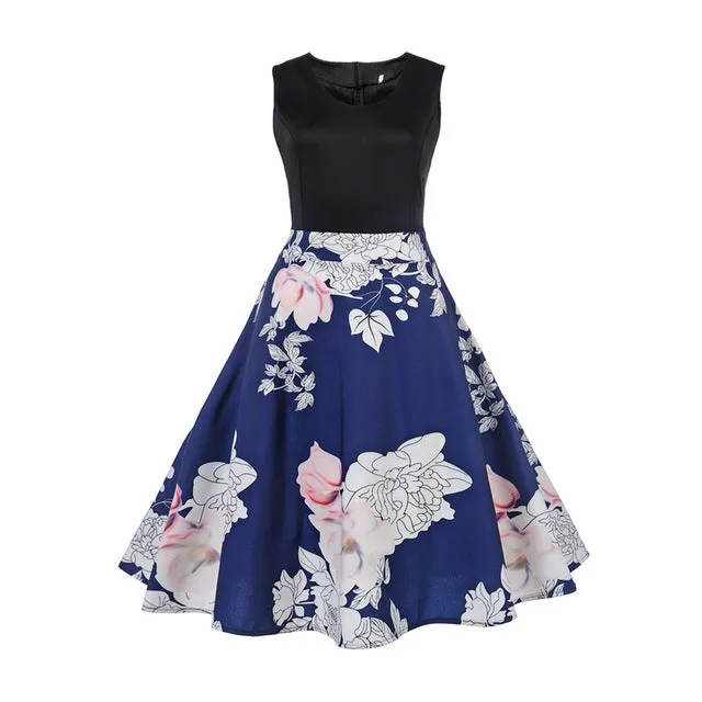 CYAN Elegant Women Summer Dress 2018 Casual Floral Sleeveless Ball Gown Dress Vintage Sexy 50s 60s Party Dresses Female Vestidos