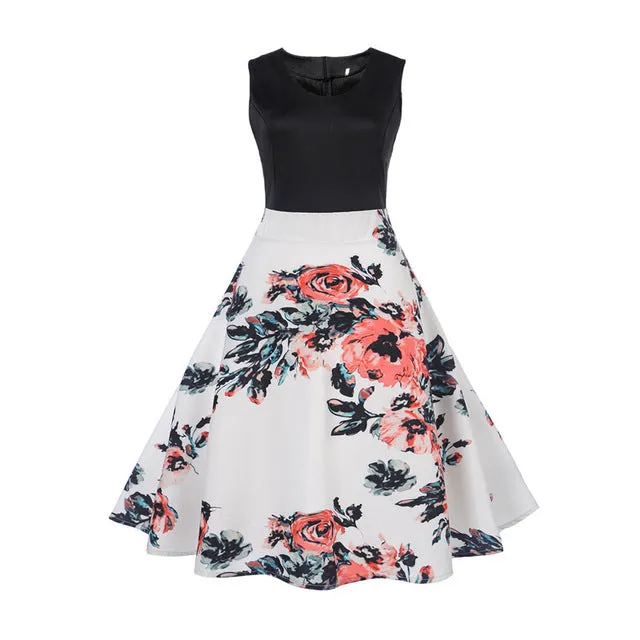 CYAN Elegant Women Summer Dress 2018 Casual Floral Sleeveless Ball Gown Dress Vintage Sexy 50s 60s Party Dresses Female Vestidos