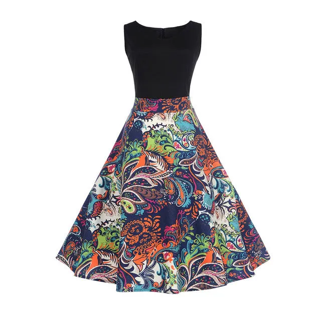 CYAN Elegant Women Summer Dress 2018 Casual Floral Sleeveless Ball Gown Dress Vintage Sexy 50s 60s Party Dresses Female Vestidos
