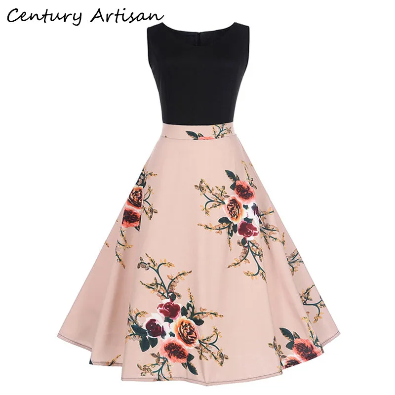 CYAN Elegant Women Summer Dress 2018 Casual Floral Sleeveless Ball Gown Dress Vintage Sexy 50s 60s Party Dresses Female Vestidos