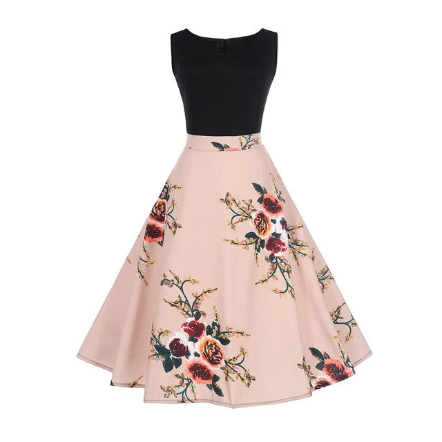 CYAN Elegant Women Summer Dress 2018 Casual Floral Sleeveless Ball Gown Dress Vintage Sexy 50s 60s Party Dresses Female Vestidos