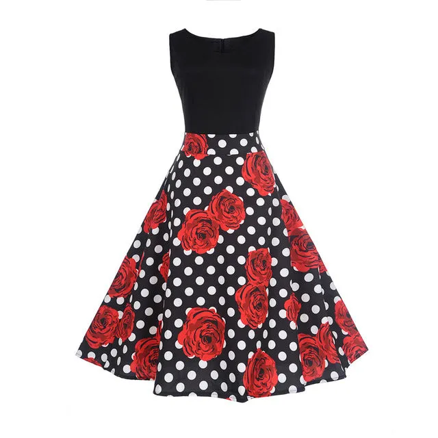 CYAN Elegant Women Summer Dress 2018 Casual Floral Sleeveless Ball Gown Dress Vintage Sexy 50s 60s Party Dresses Female Vestidos