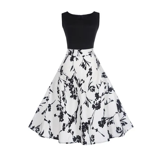 CYAN Elegant Women Summer Dress 2018 Casual Floral Sleeveless Ball Gown Dress Vintage Sexy 50s 60s Party Dresses Female Vestidos