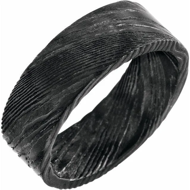Damascus Steel 8 mm Flat Black Patterned Band