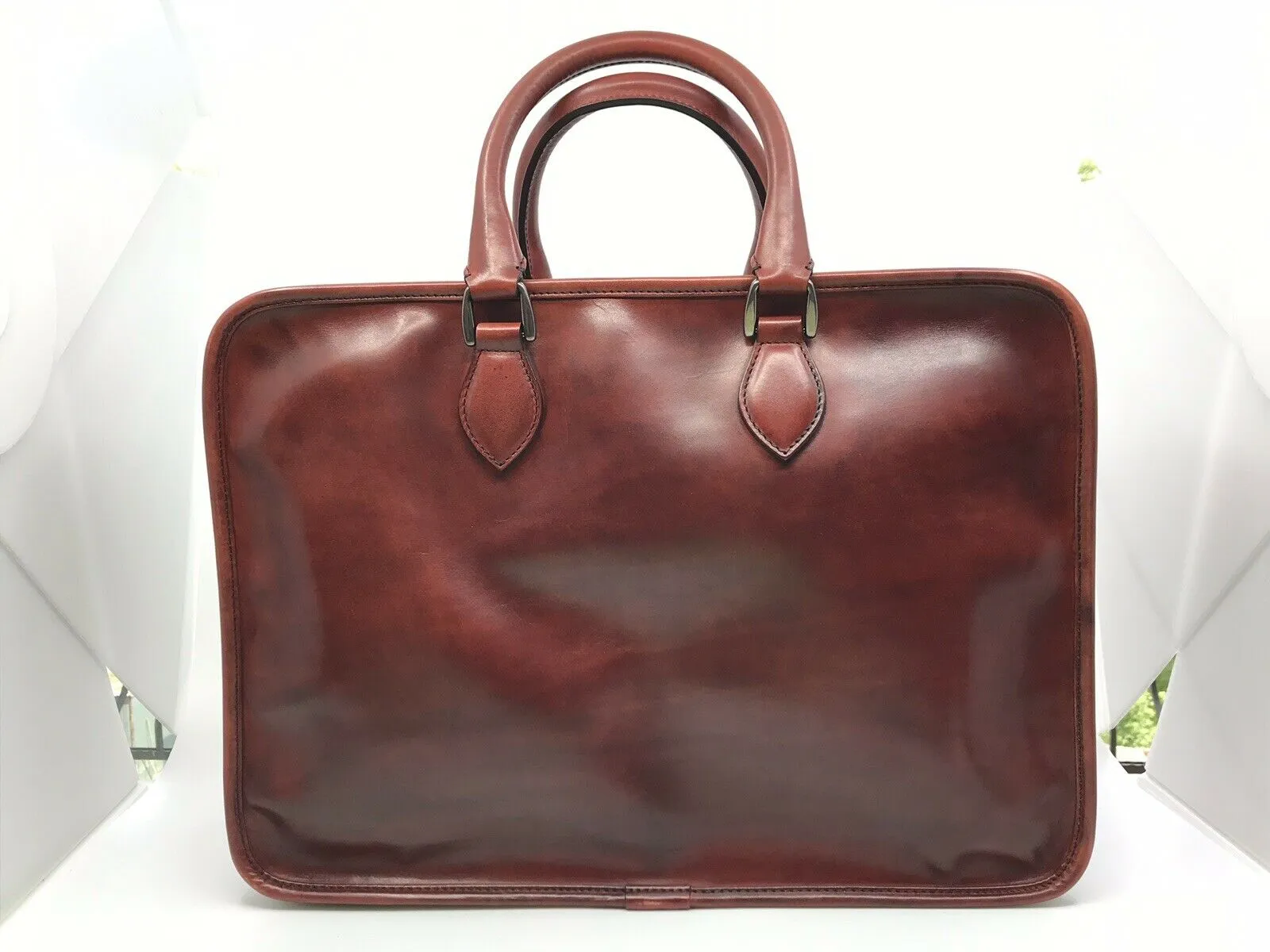 Deux Jours Large Leather Briefcase Vermillion