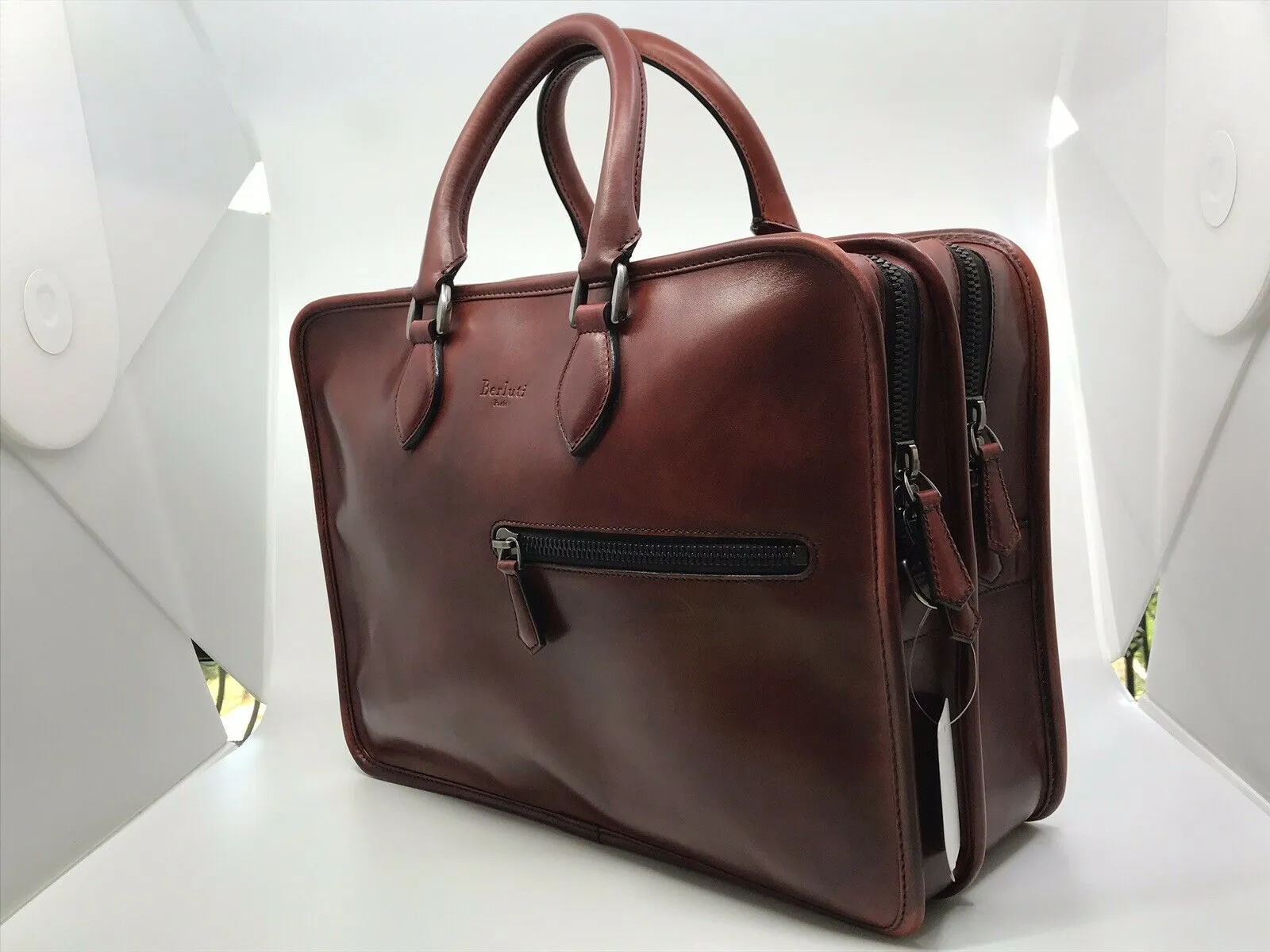 Deux Jours Large Leather Briefcase Vermillion