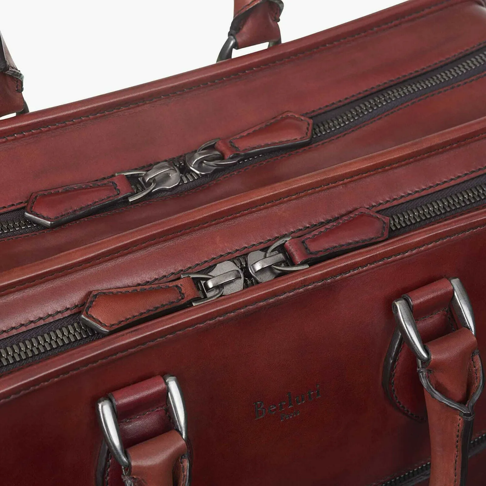 Deux Jours Large Leather Briefcase Vermillion