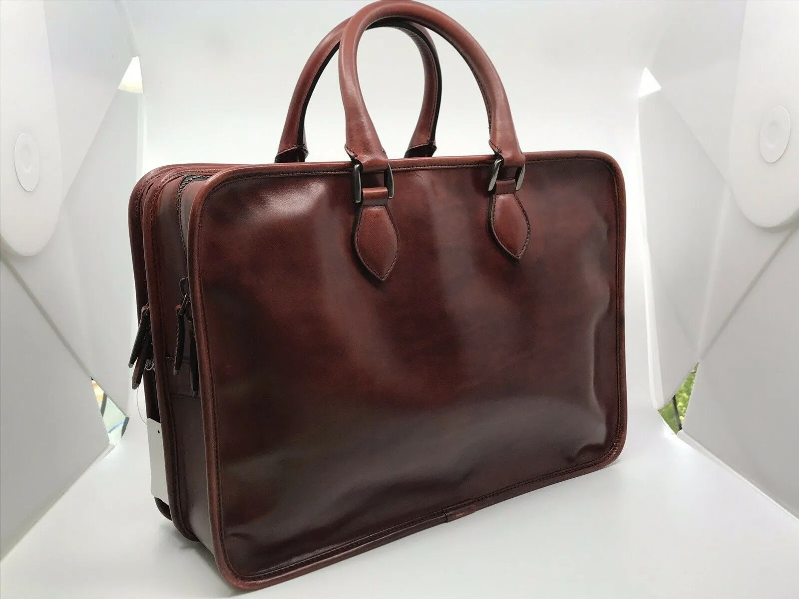 Deux Jours Large Leather Briefcase Vermillion